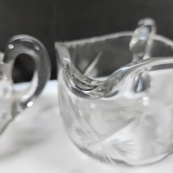 Cream and Sugar Set Vintage Lead Crystal Etched Flowers Heavy Glass - Picture 11 of 16